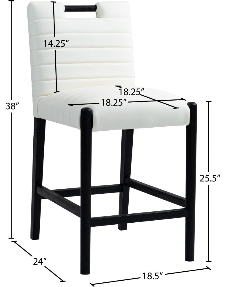 Aimee Upholstered Counter Stool, Cream, Vegan Leather, Black Finish