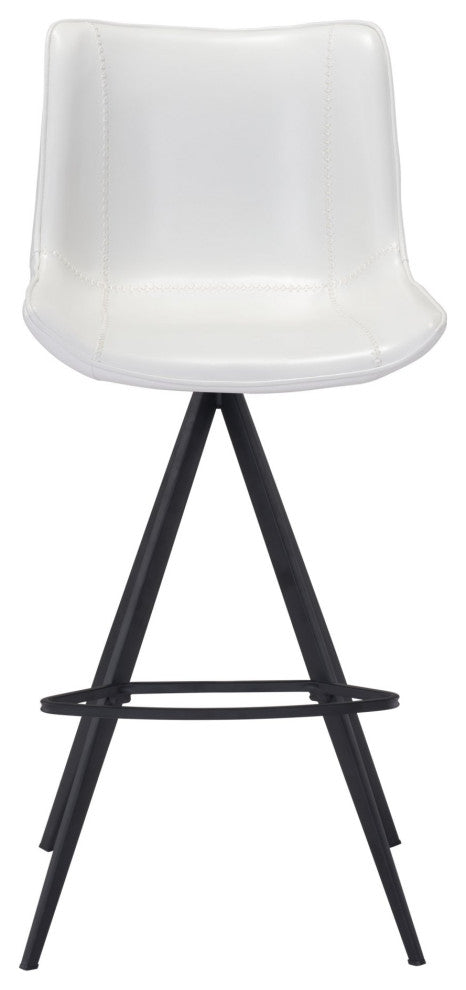 Bar Stool Chair Barstool, Set of 2, Faux Vinyl Leather, Steel, White, Black