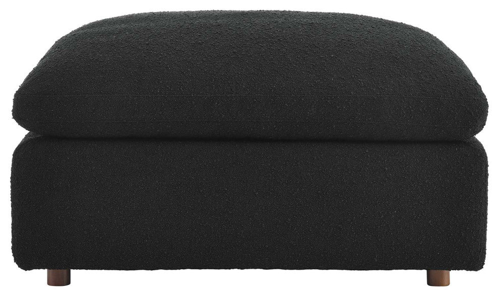 Commix Down Filled Overstuffed Boucle Fabric Ottoman, Black