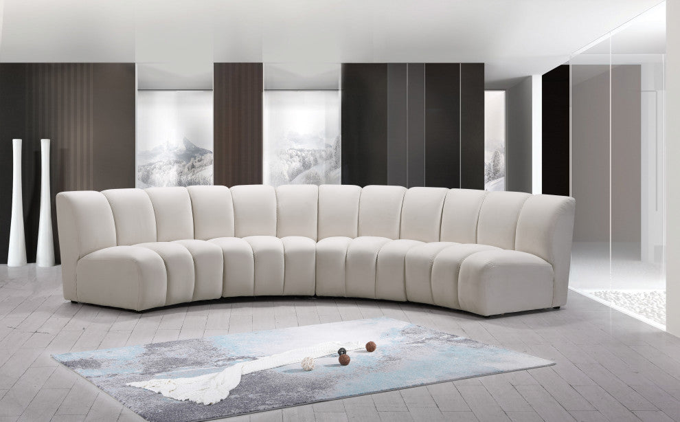 Infinity Channel Tufted Velvet Modular Chair, Cream, 4 Piece