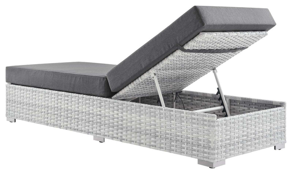 Lounge Chair Chaise, Rattan, Wicker, Gray, Modern, Outdoor Patio Bistro