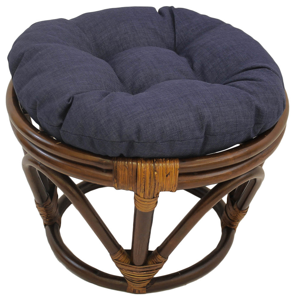 18" Round Spun Polyester Tufted Footstool Cushion, Azul