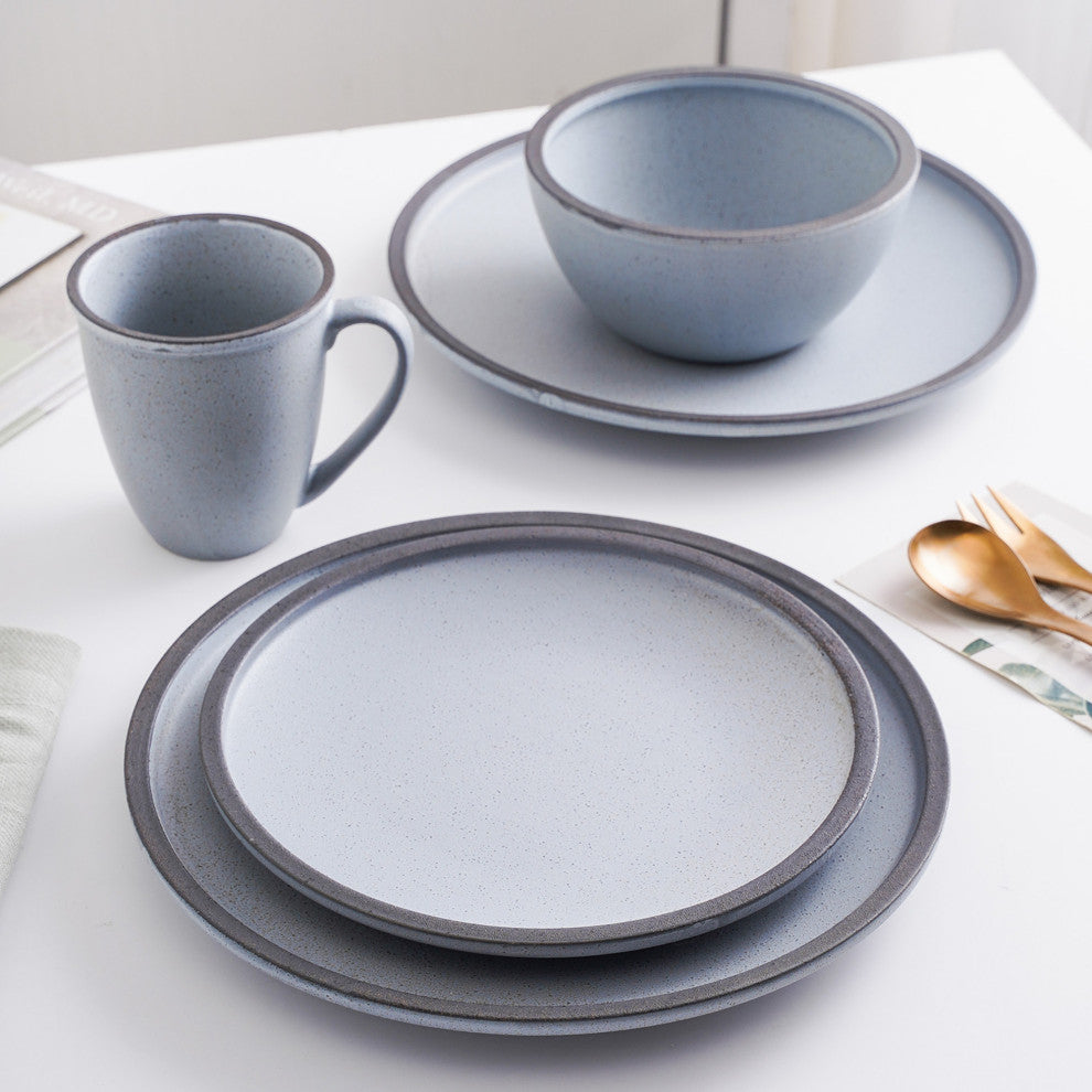 Stone Lain Tina Stoneware 32 Piece Dinnerware Set, Blue and Grey