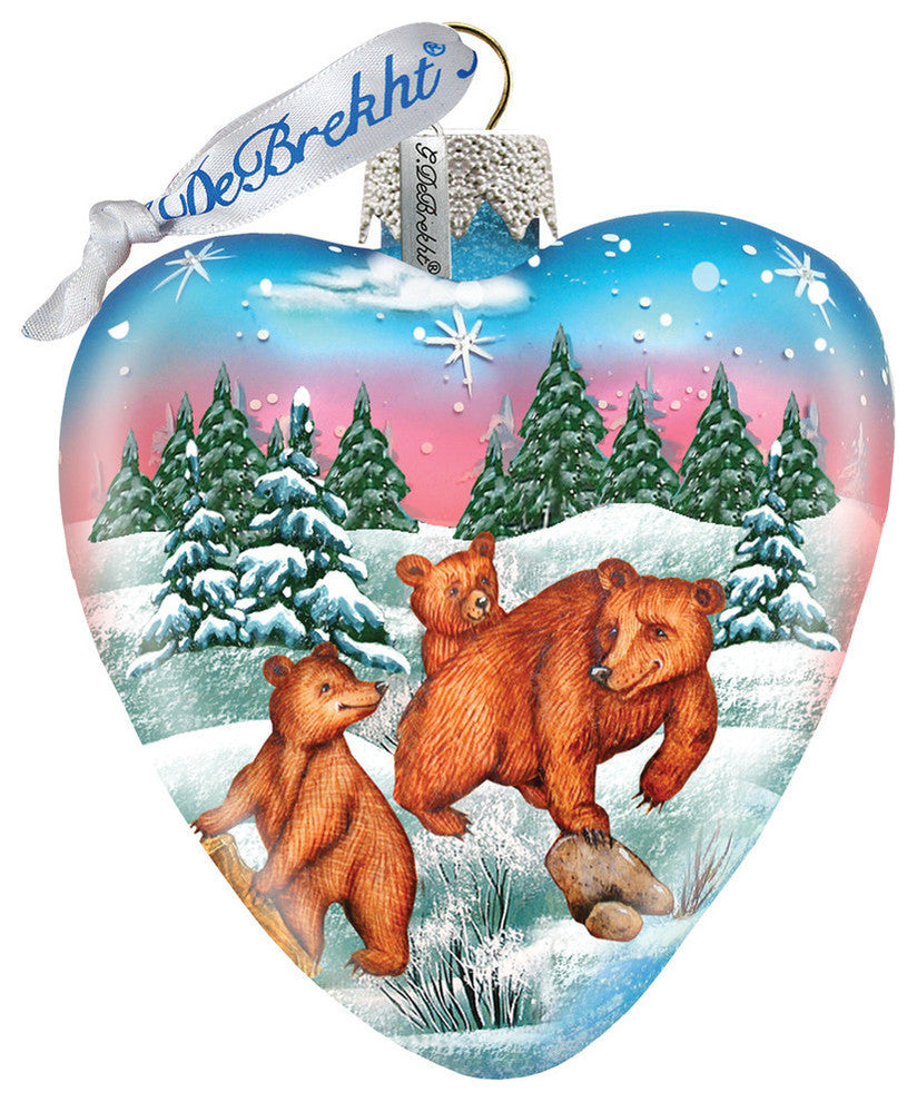 Hand Painted Scenic Glass Ornament Kodiak Fam Heart