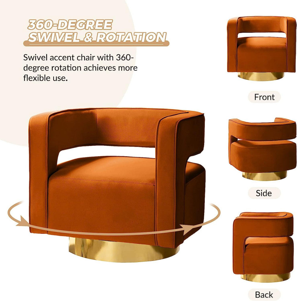 Comfy Swivel Barrel Chair With Metal Base, Orange