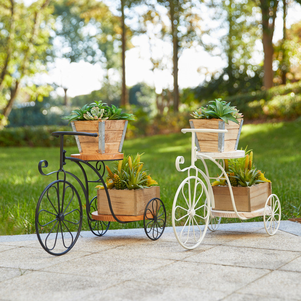 24"L Metal Tricycle Planter Stand, White