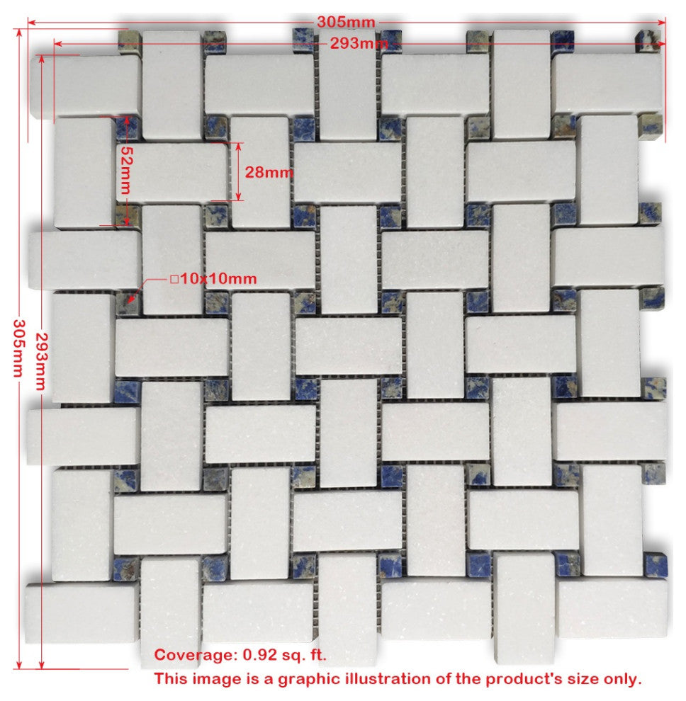 White Carrera Marble Basketweave Mosaic Tile Brown Dots Polished, 1 sheet