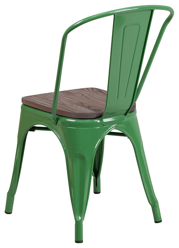 Green Metal Stackable Chair With Wood Seat
