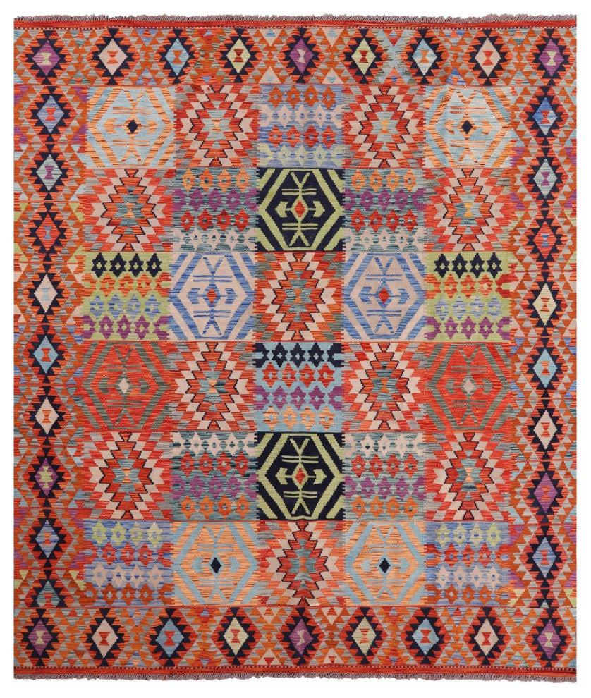 8' 3" X 9' 9" Flat Weave Kilim Reversible Wool On Wool Rug Q9478