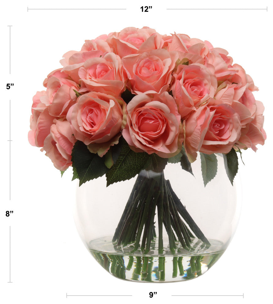 36 Pink Artificial Roses in Glass Vase - Elegant Home Decor