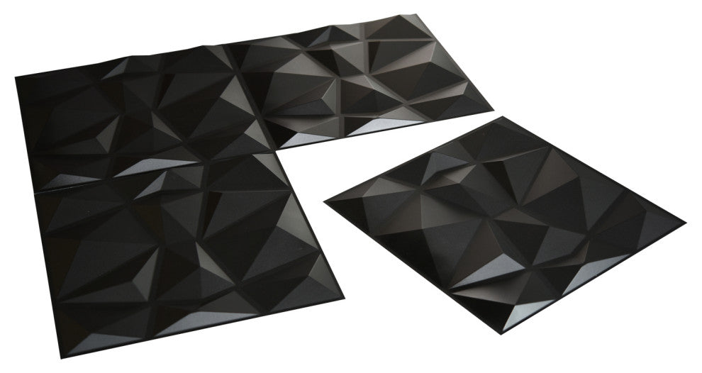 19.7"x19.7" Textures 3D Decorative Wall Panels Diamond Design, Set of 12, Black