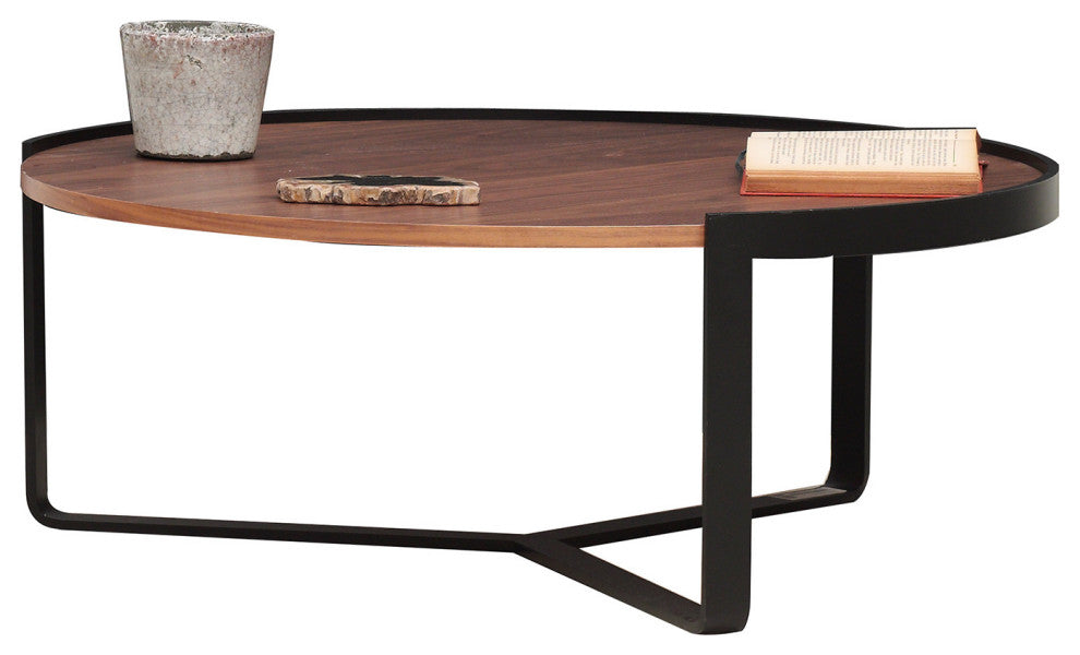 36" Contempo Brown and Black Round Wood Tri Leg Coffee Table