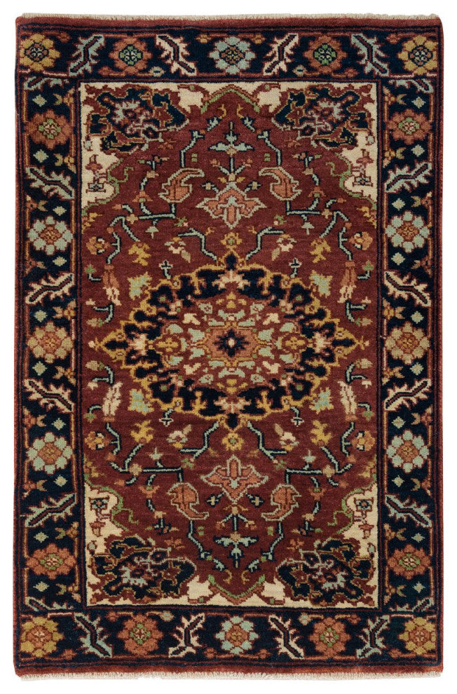 Rust Red Antiqued Sarouk Re-Creation Pure Wool Hand Knotted Rug, 2'x3'2"