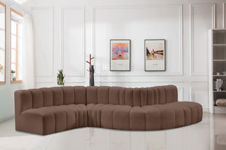 Arc Vegan Leather Upholstered 6-Pc. S-Shaped Modular Sofa, Brown