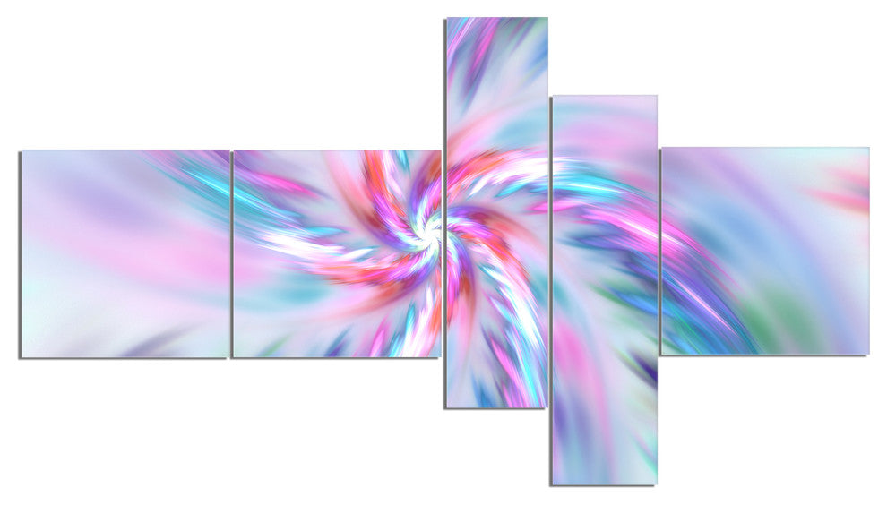 Exotic Light Blue Flower Petal Dance, Floral Canvas Art Print, 60"x32", 5 panels