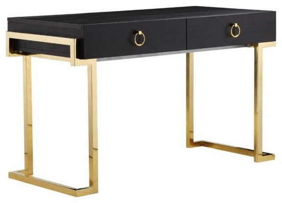 Florentine Desk with Gold Base, Black Ash Veneer Top