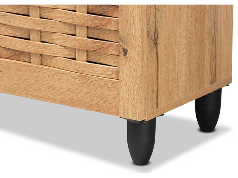 Winda and Contemporary Oak Brown Finished Wood 4-Door Shoe Storage Cabinet