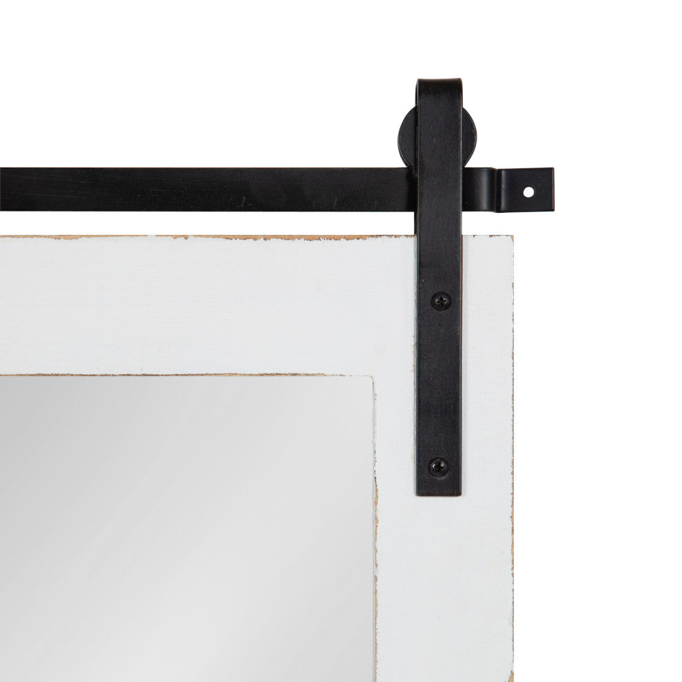 Cates Framed Wall Mirror with Shelf and Hooks, White 42x27