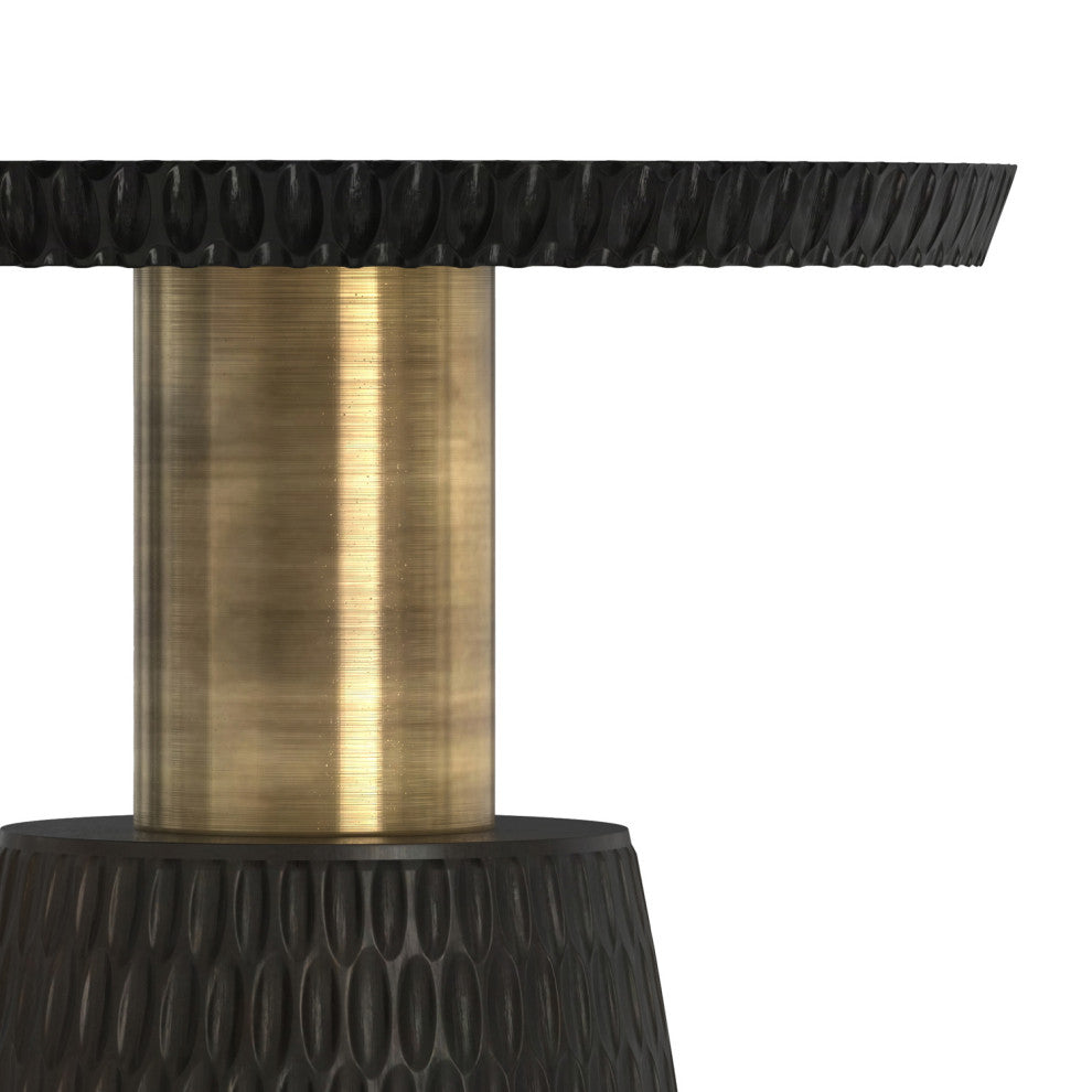 Breanna Solid Mango Wood Side Table, Black, Gold