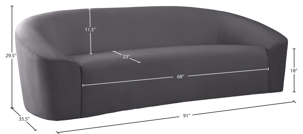 Riley Velvet Upholstered Rounded Sofa, Gray