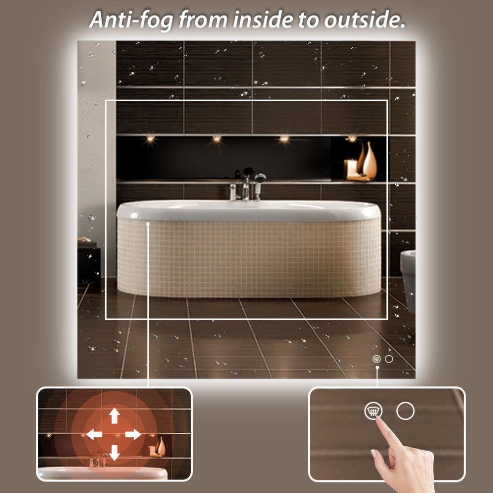 Backlit 3-Color LED Mirror for Bathroom, Anti-Fog Dimmable, 36x36