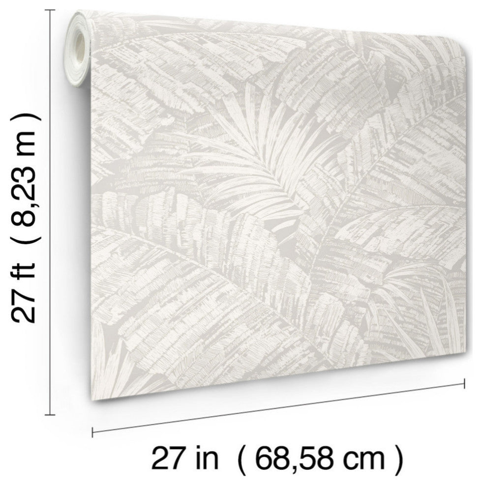 Palm Cove Toile White and Gray Wallpaper