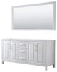 72" Double Bath Vanity, White, No Countertop, 70" Mirror, Gold Trim