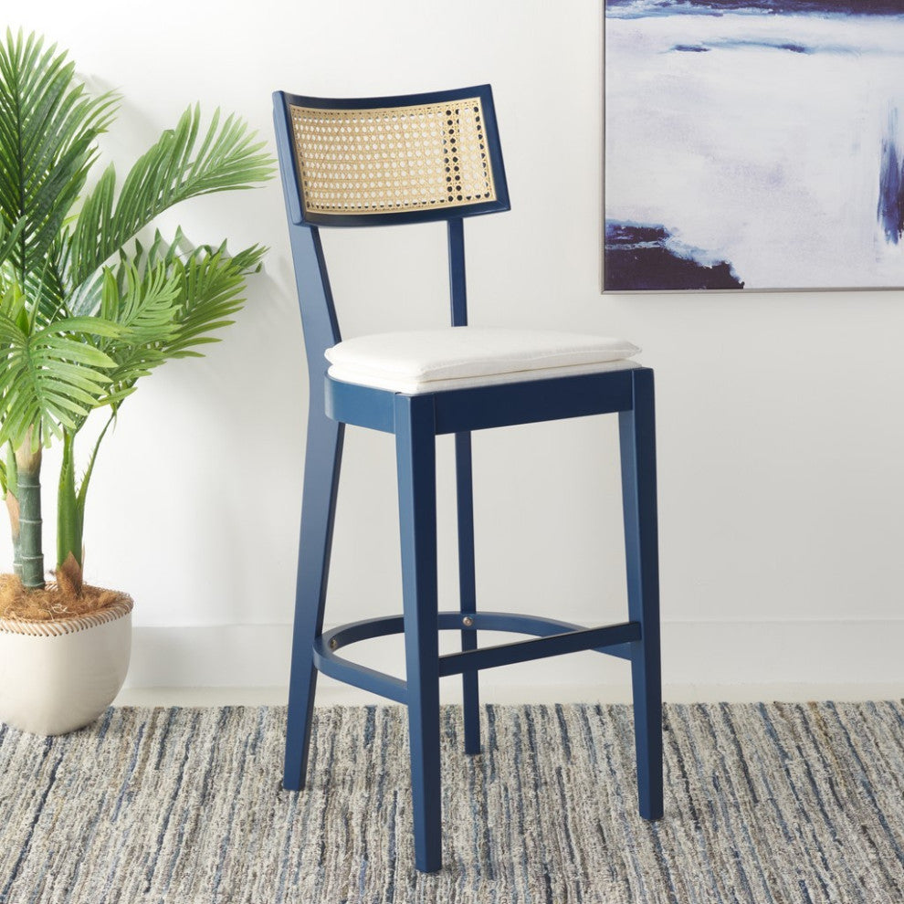 Safavieh Galway Cane Bar Stool, Navy/Natural
