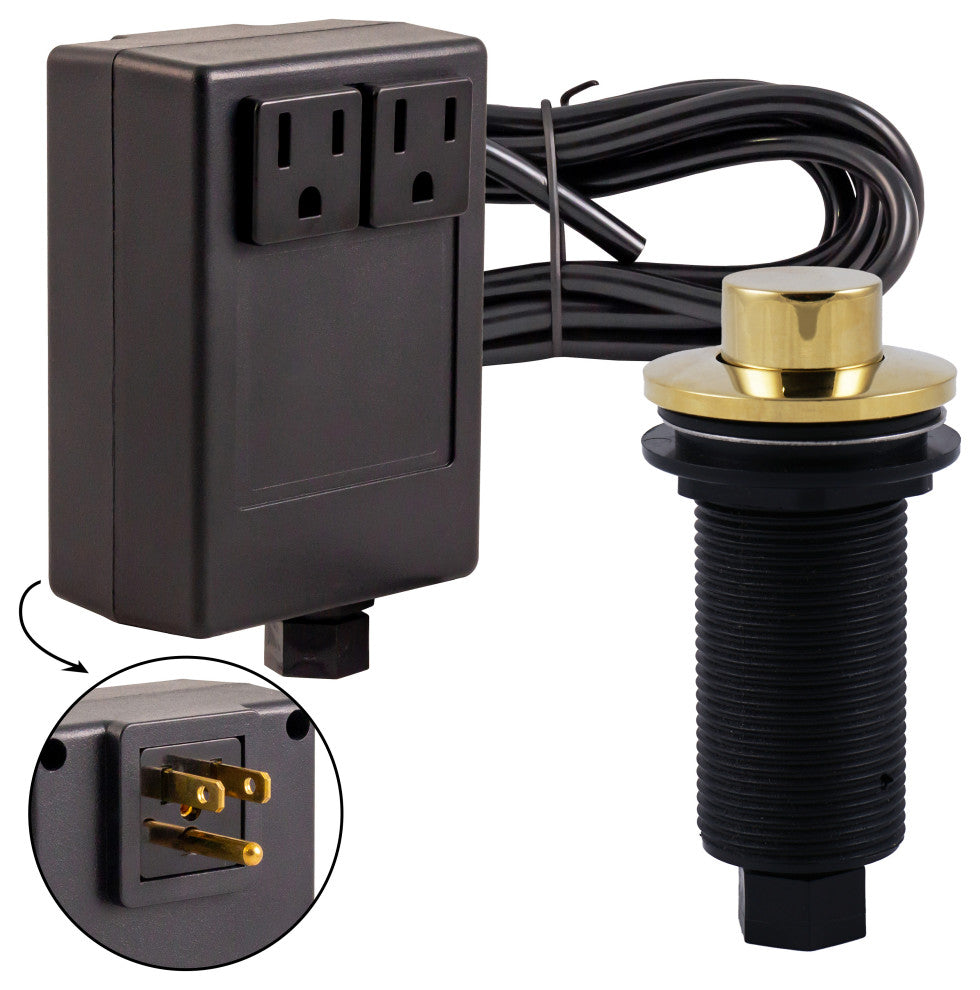 Raised Button Disposal Air Switch and Dual Outlet Control Box, Polished Brass