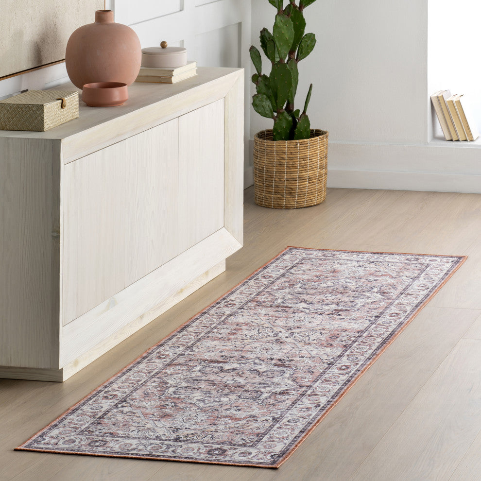 Nuloom Joslyn Traditional Floral Washable Rug, Blush 2' 8" x 8'