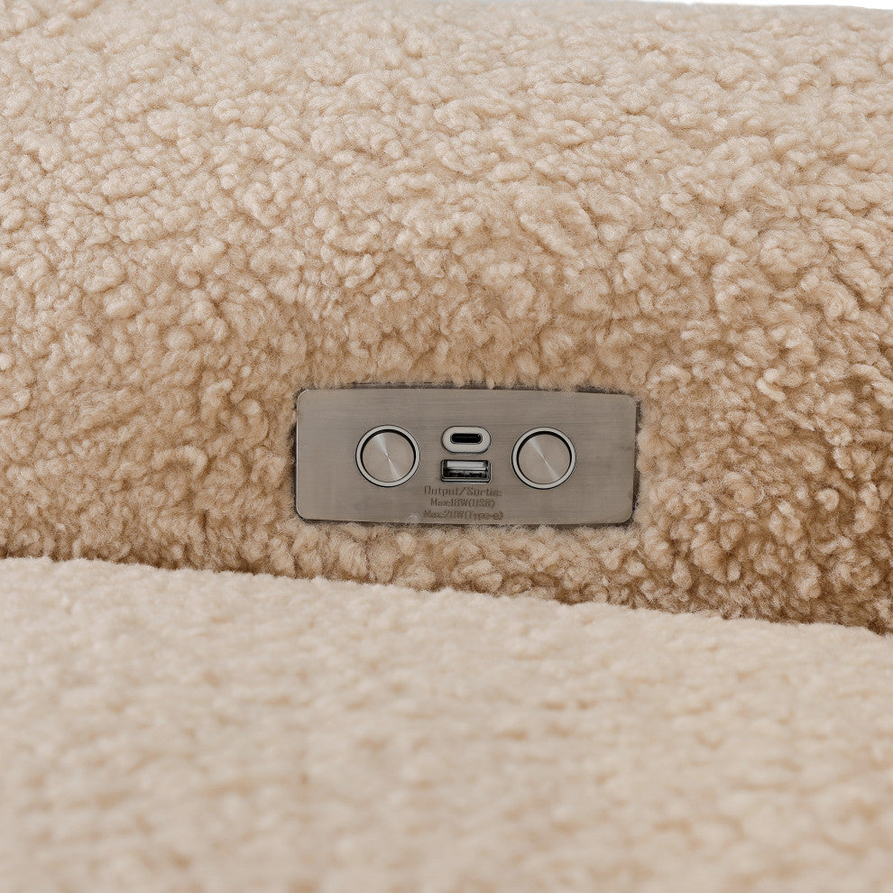 Sunday Power Recliner and Swivel Glider, Chai Shearling With Dark Wood Base