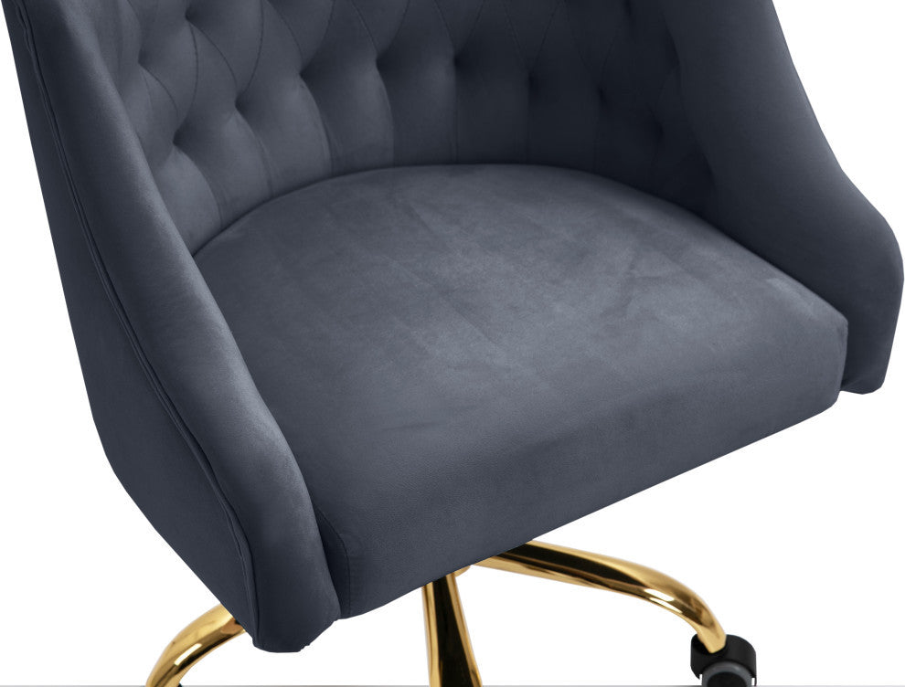 Arden Swivel and Adjustable Velvet Upholstered Office Chair, Gray, Gold Base