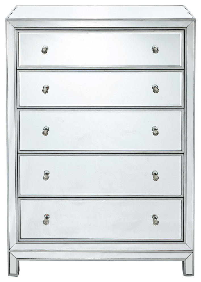 Chest 5 Drawers 34" W X 16" D X 48" H, Antique Silver Paint