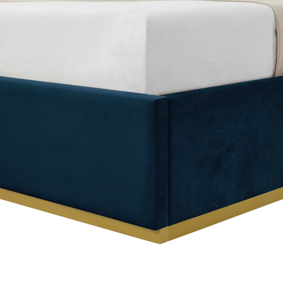 Inspired Home Marceline Bed Upholstered, Navy Velvet Queen