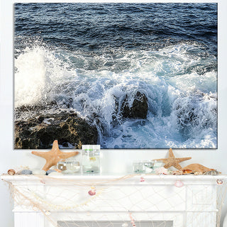 "Waves Breaking on Stony Beach" Seascape Wall Art, 32"x16"