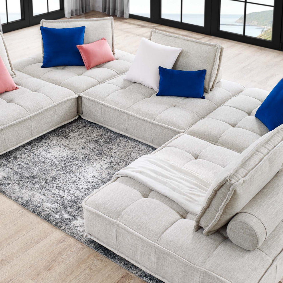 Saunter Tufted Fabric Fabric 5-Piece Sectional Sofa Beige -5210