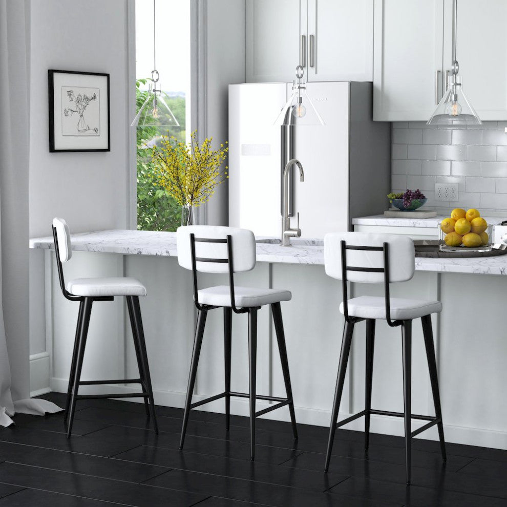 Saddle Leather Rectangular 26 Counter Stool, White