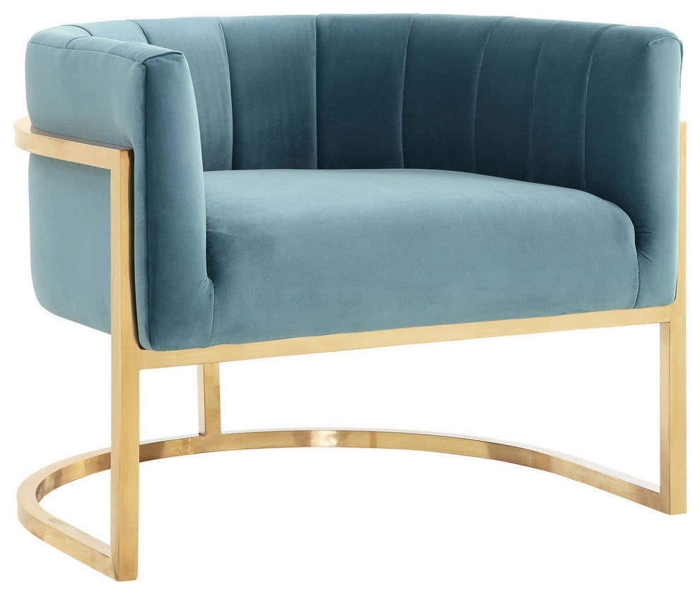 TOV Furniture Magnolia Sea Blue Chair with Gold Base