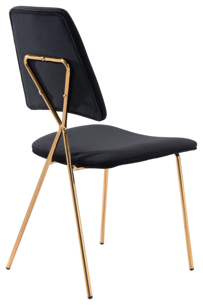 Dining Chair, Set of 2, Steel Metal, Fabric, Black, Gold, Kitchen Cafe Bistro