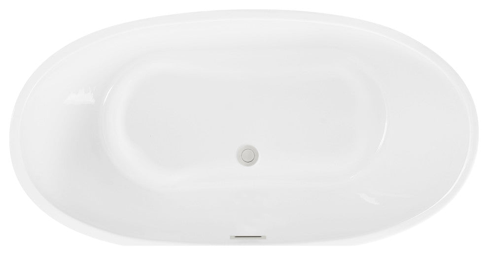 Igor 59" Soaking Bathtub, Glossy White With Brushed Nickel Trim