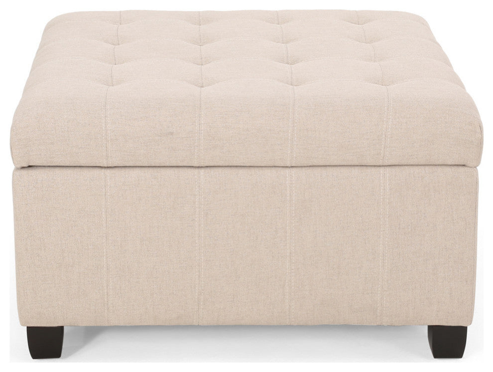 GDF Studio Lastoro Contemporary Tufted Storage Ottoman, Wheat and Dark Brown, Fabric
