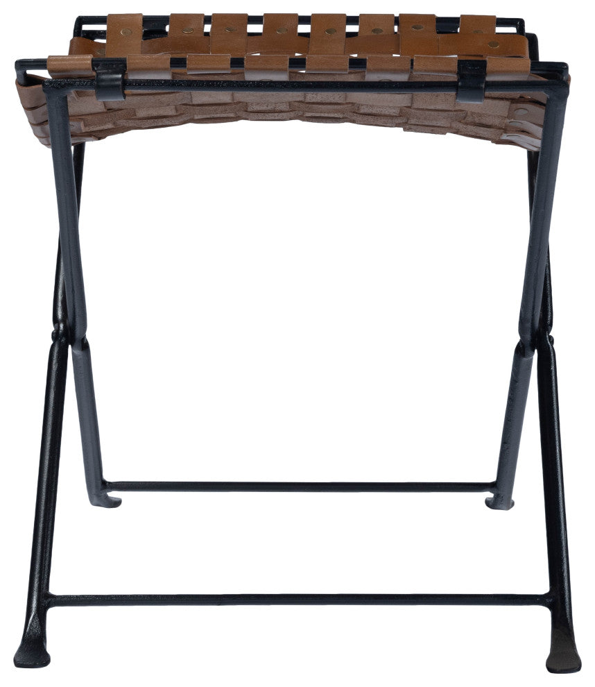 Karma Brown Woven Leather Stool