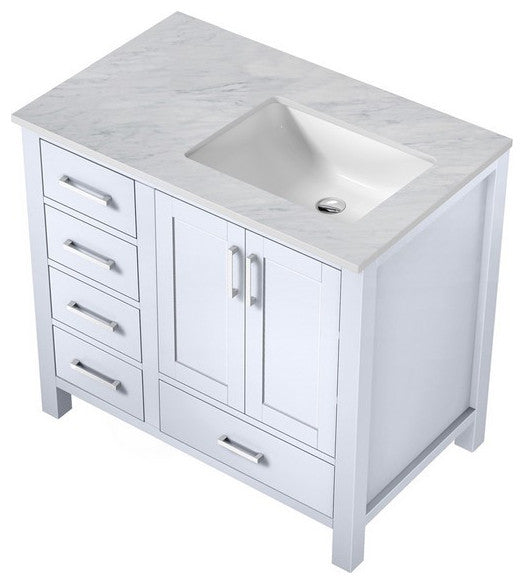 Jacques Modern White 36" Single Vanity, Carrara Marble Top - Right Version