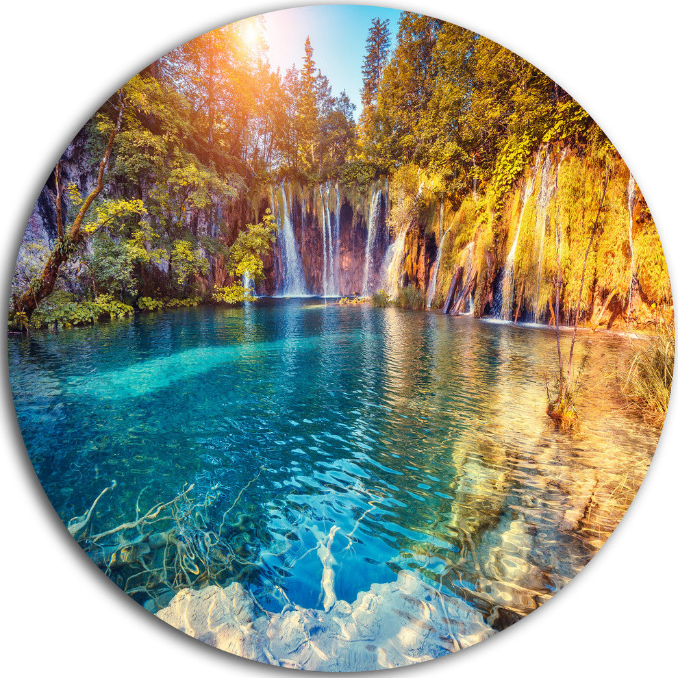 Turquoise Water And Sunny Beams, Landscape Disc Metal Wall Art, 23"