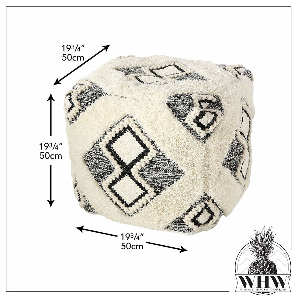 Boho Fringy Ottoman Cube Pouf