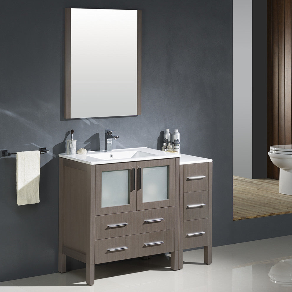 Torino 42" Gray Oak Modern Bathroom Vanity With Side Cabinet, FFT3111CH