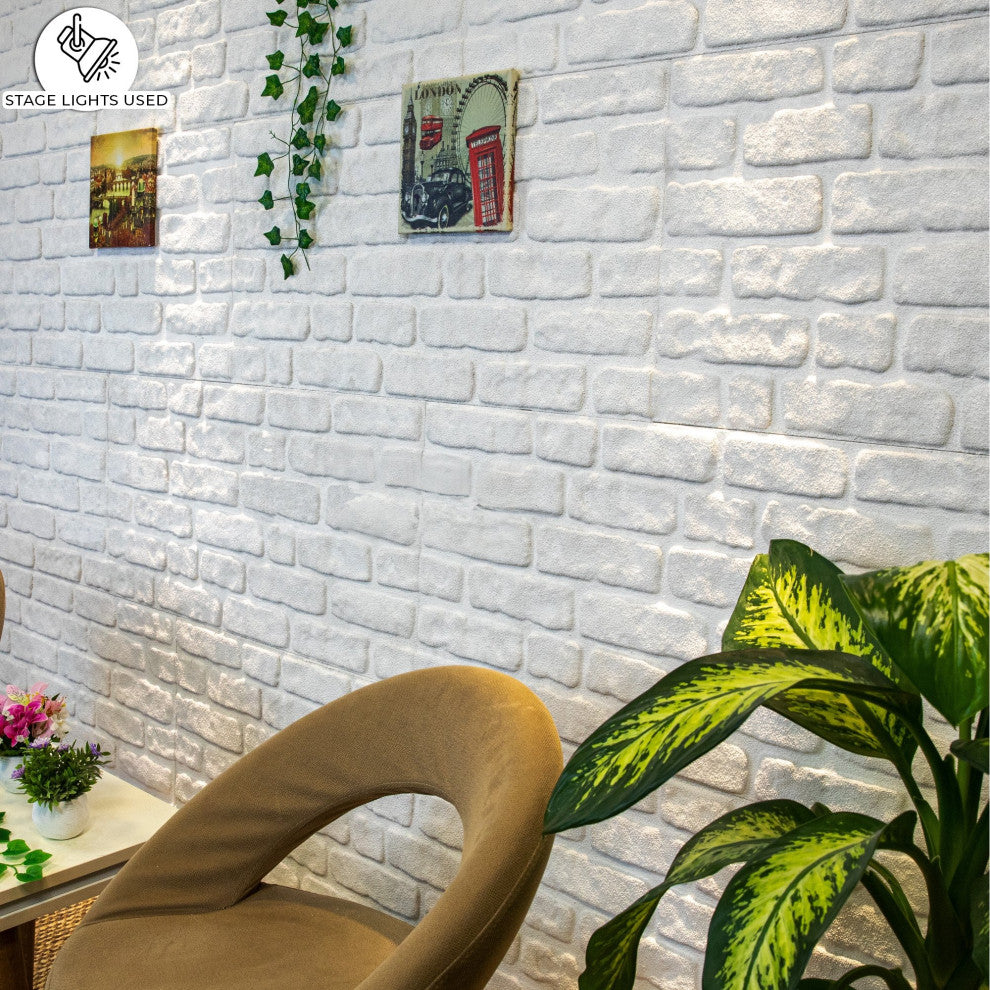 Faux Brick Wall 3D Wall Panels, White, Sample 10x10"