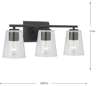 Vertex Collection Three-Light Matte Black Clear Glass Contemporary Bath Light