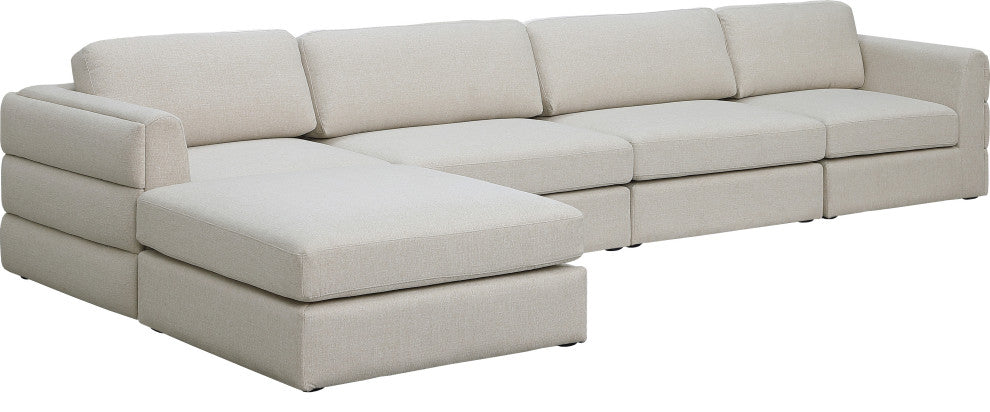 Beckham Linen Textured Fabric 5-Piece Modular L-Shaped Sectional, Beige