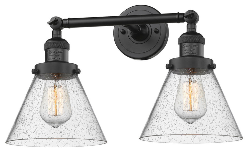 Large Cone 2-Light LED Bath Fixture, Matte Black, Glass: Seedy
